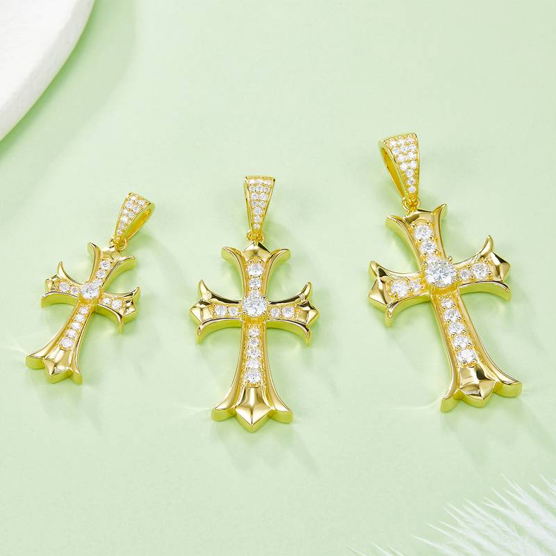 复古十字架NecklaceS925银PendantMoissanite3.0mmD级